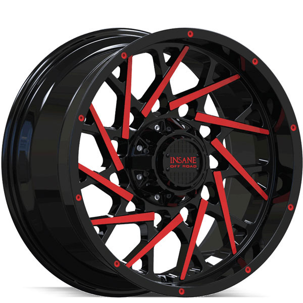 Insane Off-Road IO-11 Gloss Black with Red Milled Spokes